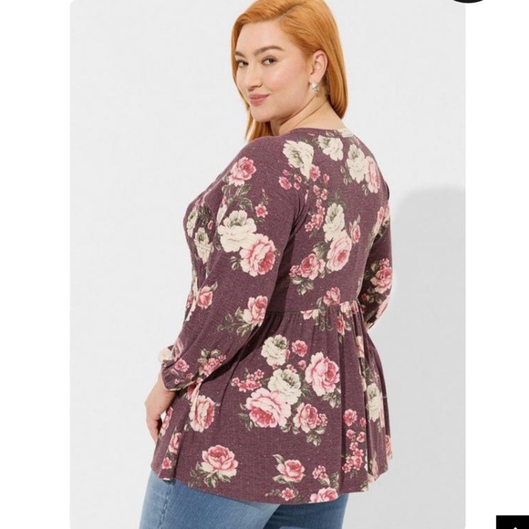 Large, 1X, 4X - TORRID - Jersey Raglan Smocked Henley Babydoll Top Stretch NEW - Picture 2 of 5